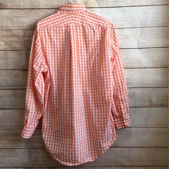 LANDS END SHIRT IN ORANGE AND WHITE GINGHAM - Picture 5 of 5